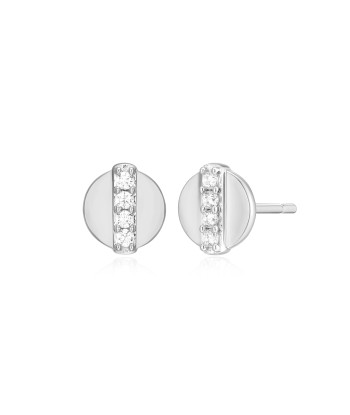 Monte Luna Silver Button Stud Earrings en linge