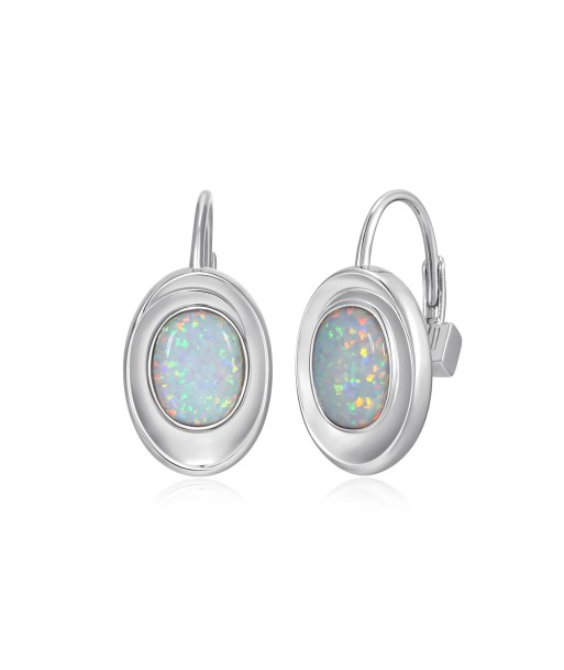 Elle Silver Created Opal Sterling Silver Earrings pas cher