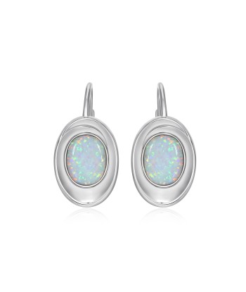 Elle Silver Created Opal Sterling Silver Earrings pas cher