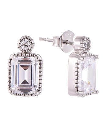 Casablanca Sterling Silver Emerald Cut Birthstone Earrings pas cher