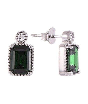 Casablanca Sterling Silver Emerald Cut Birthstone Earrings pas cher