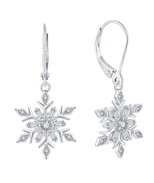 Casablanca CZ Sterling Silver Lever Back Snowflake Earrings france