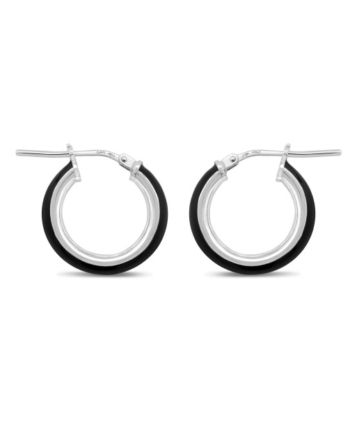 Sterling Silver & Black Small Hoop Earrings Venez découvrir notre 