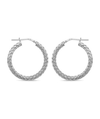 Sterling Silver Medium Textured Hoop Earrings hantent personnes