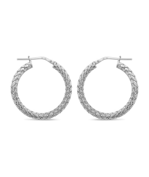 Sterling Silver Medium Textured Hoop Earrings hantent personnes