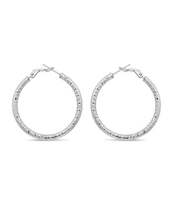 Sterling Silver Medium Diamond Cut Hoop Earrings en linge