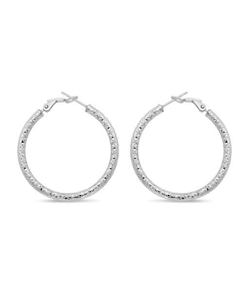 Sterling Silver Medium Diamond Cut Hoop Earrings en linge