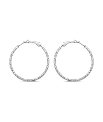 Sterling Silver Medium Diamond Cut Hoop Earrings soldes