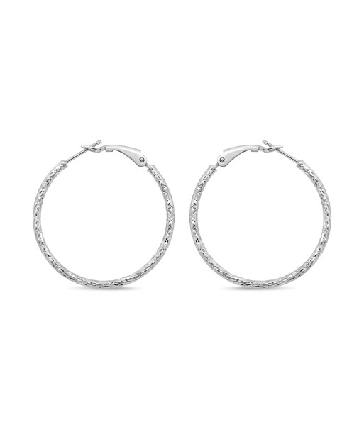 Sterling Silver Medium Diamond Cut Hoop Earrings soldes