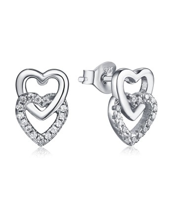 Casablanca Sterling Silver Double Heart Stud Earrings online