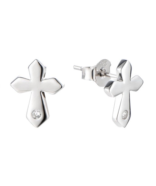 Casablanca Sterling Silver CZ Pointed Cross Stud Earrings de la marque