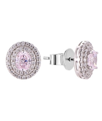 Casablanca Sterling Silver Double Halo Pink CZ Earrings pas cheres