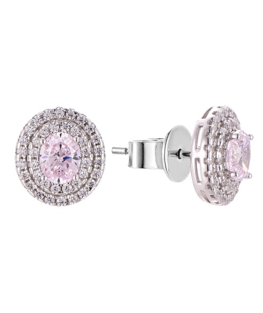 Casablanca Sterling Silver Double Halo Pink CZ Earrings pas cheres