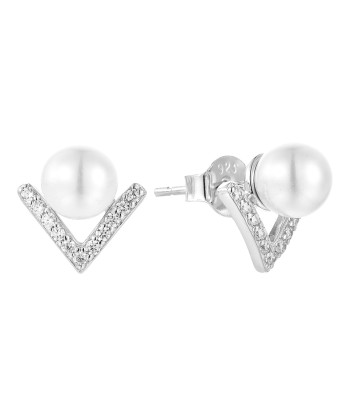 Casablanca Sterling Silver CZ Pearl Earrings des créatures d'habitude