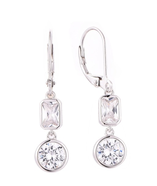 Casablanca Sterling Silver Double CZ Drop Earrings pas chere