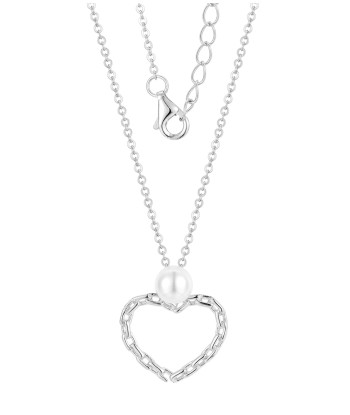 Casablanca Sterling Silver Chain-Link Heart Pearl Necklace la chaussure