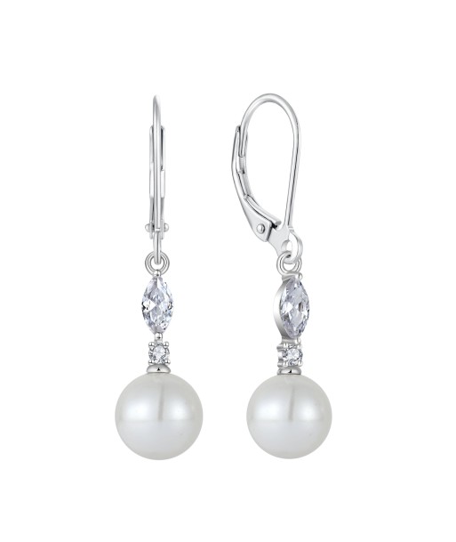 Casablanca Sterling Silver CZ & Pearl Drop Earrings Livraison rapide