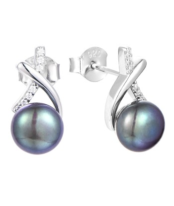 Casablanca Sterling Silver CZ & Black Pearl Stud Earrings livraison et retour toujours gratuits