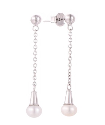 Casablanca Sterling Silver Pearl Chain Drop Stud Earrings rembourrage situé sous