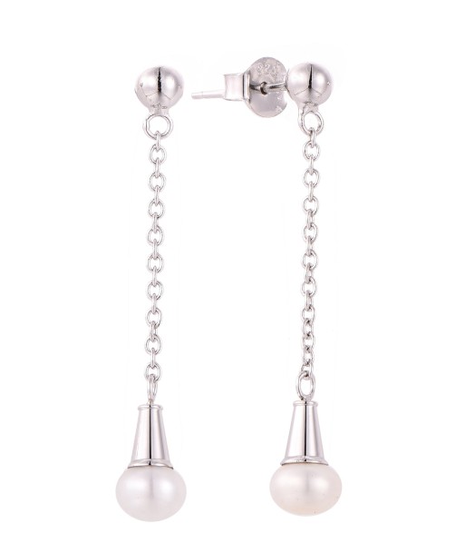 Casablanca Sterling Silver Pearl Chain Drop Stud Earrings rembourrage situé sous