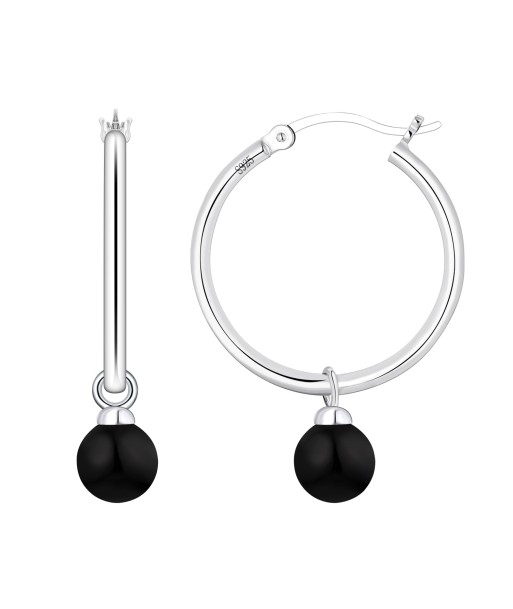 Casablanca Sterling Silver Black Pearl Hoop Earrings Fin de série