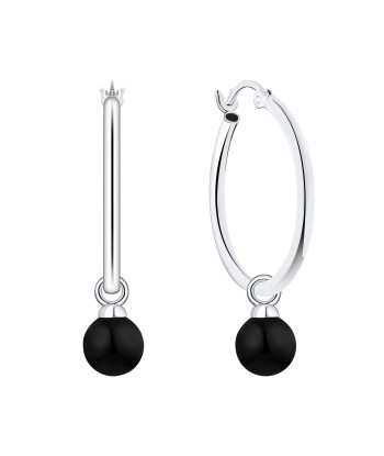 Casablanca Sterling Silver Black Pearl Hoop Earrings Fin de série