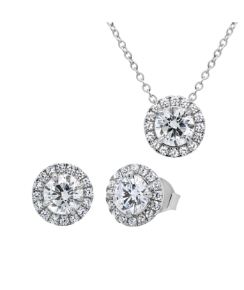 Casablanca Sterling Silver Halo CZ Necklace & Earring Set à prix réduit toute l'année