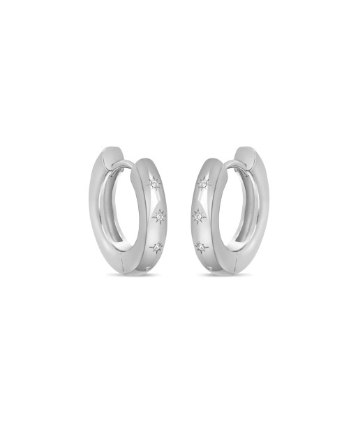 Casablanca Sterling Silver CZ Huggie Hoop Earrings de pas cher