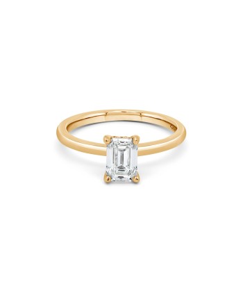 1.00CT Lab Grown Emerald Cut Hidden Halo Engagement Ring: Yellow Gold en stock